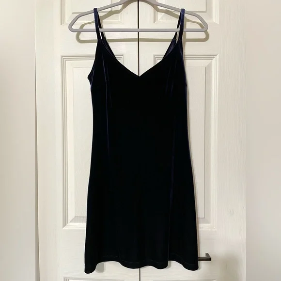 Vintage 90s Navy Velvet Mini Dress Y2K Slip Dress Party Goth Fairy Grunge Size M - Picture 6 of 12